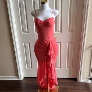 NWT Coral Ruched Maxi Dress
